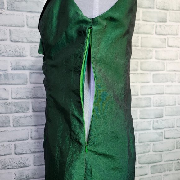 Lygia Farah 42 Green Crushed Taffeta Collared Surplice Sheath‎ Cocktail Dress - Picture 8 of 11